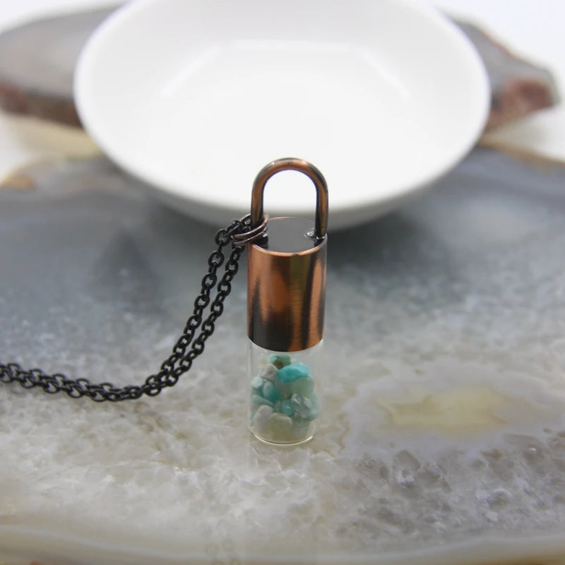 Natural Quartz Crystal Chip Beads Perfume Roller Bottle Pendant