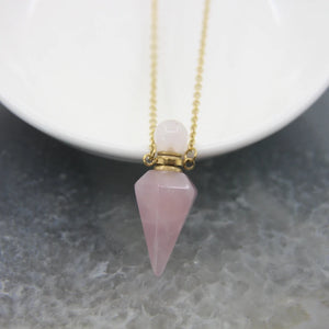 Quartz Crystal Faceted Point Pendulum Perfume Bottle Pendant Necklace