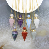 Quartz Crystal Faceted Point Pendulum Perfume Bottle Pendant Necklace