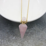 Quartz Crystal Faceted Point Pendulum Perfume Bottle Pendant Necklace