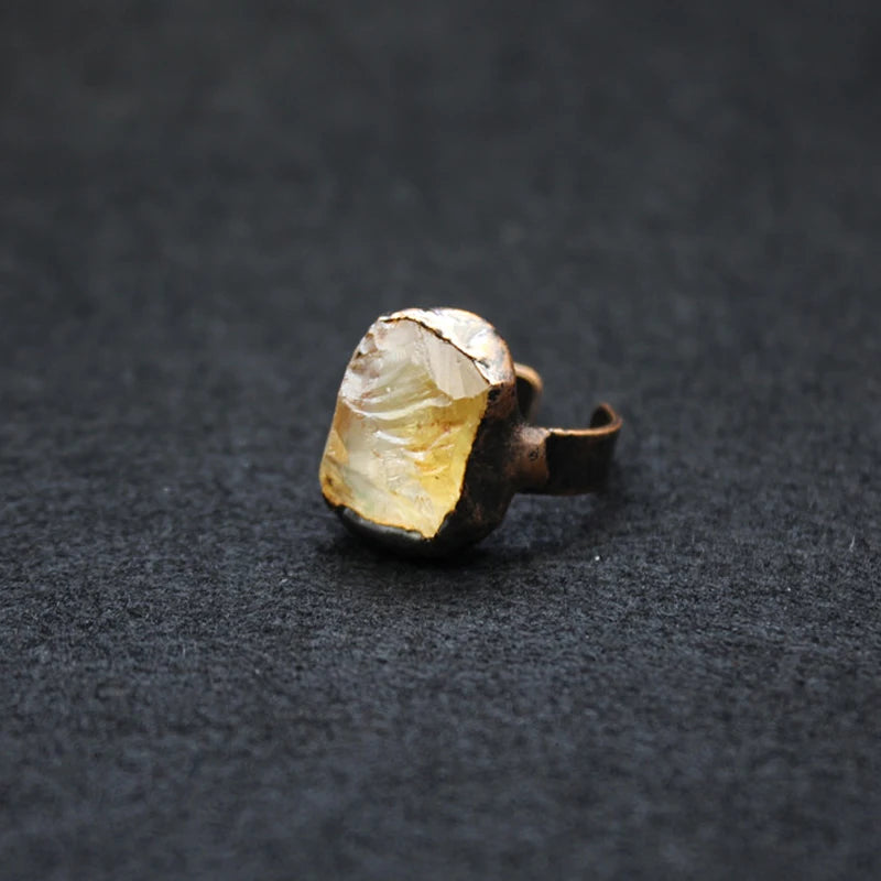 Natural Quartz Crystal Finger Ring Raw Mineral Open Rings Women Party Jewelry