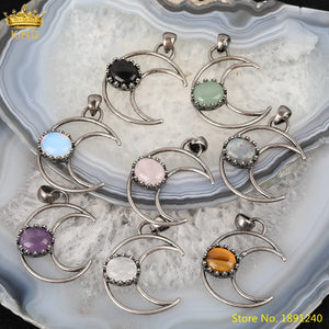 Quartz Crystal Oval Beads Pendant Jewelry, Moon Charms for DIY Making
