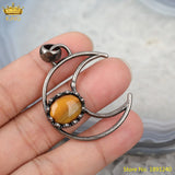 Quartz Crystal Oval Beads Pendant Jewelry, Moon Charms for DIY Making