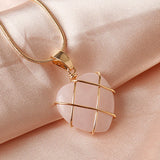 Quartz Crystal Heart Chakra Stone Necklace for Women