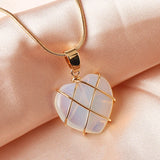 Quartz Crystal Heart Chakra Stone Necklace for Women