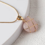 Quartz Crystal Heart Chakra Stone Necklace for Women