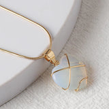 Quartz Crystal Heart Chakra Stone Necklace for Women