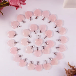 10pcs Natural Quartz Crystal Heart Stone Pendant Necklace DIY 20mm Charms