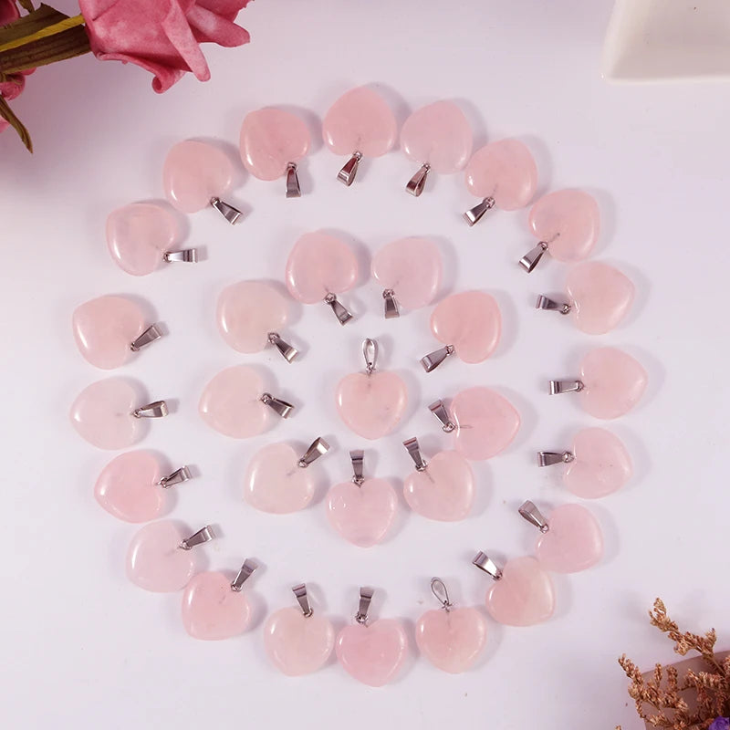10pcs Natural Quartz Crystal Heart Stone Pendant Necklace DIY 20mm Charms