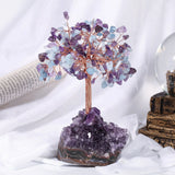 Quartz Crystal Money Tree & Amethyst Cluster Base Luck Wealth Fengshui Decor