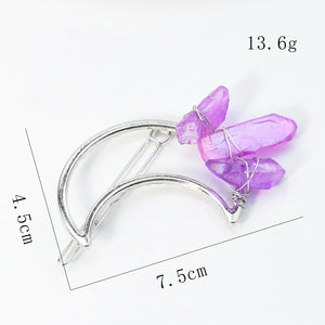 Quartz Crystal Hairpin Barrette Moon Crescent Hair Clips