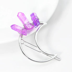 Quartz Crystal Hairpin Barrette Moon Crescent Hair Clips