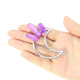 Quartz Crystal Hairpin Barrette Moon Crescent Hair Clips