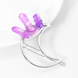 Quartz Crystal Hairpin Barrette Moon Crescent Hair Clips