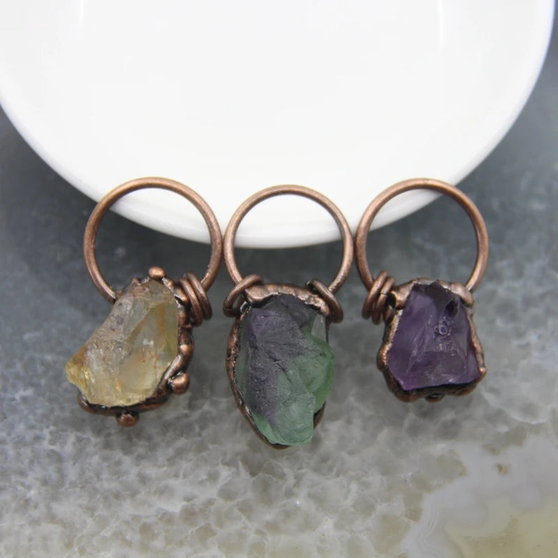 Quartz Fluorite/Citrines/Amethysts Pendant, Healing Crystal Necklace