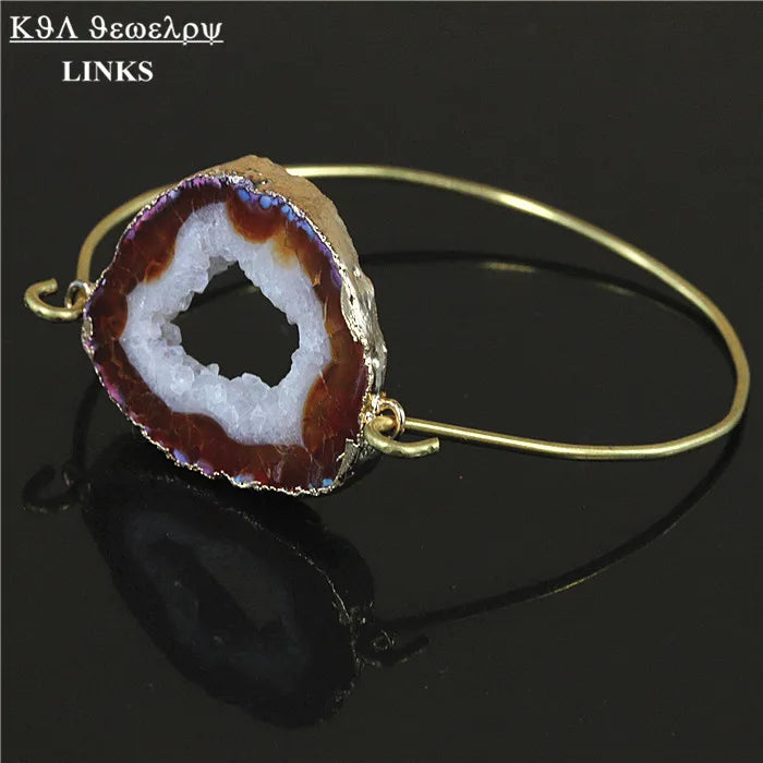 Quartz Geode Stone Bracelet Drusy Bangle for Women