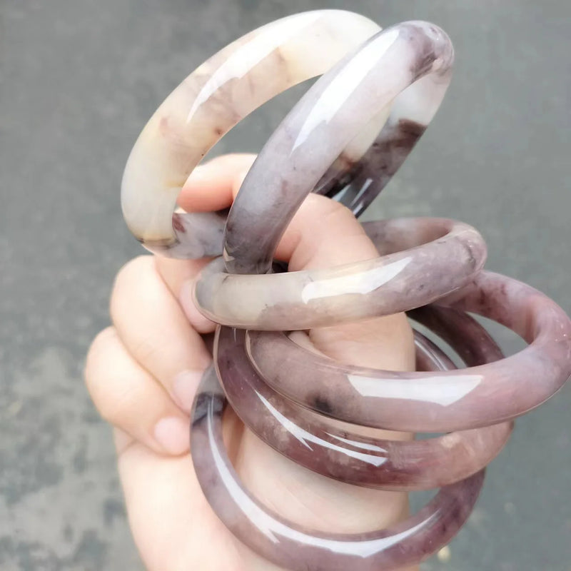 Natural Quartz Jade Bangles for Women Hand-Carved Lucky Amulet