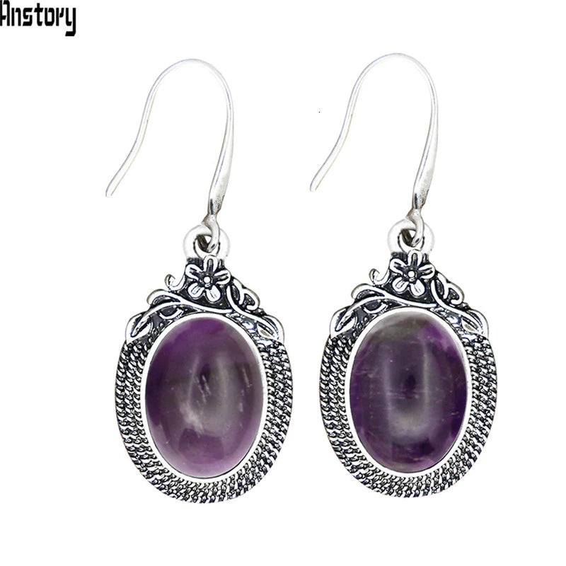 Vintage Natural Stone Amethysts Earrings for Women