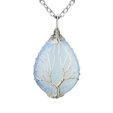 Opal Stone Necklace Rose Tree of Life Crystal Pendant