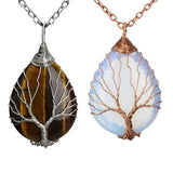 Opal Stone Necklace Rose Tree of Life Crystal Pendant