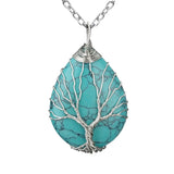 Opal Stone Necklace Rose Tree of Life Crystal Pendant