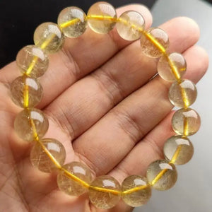 Natural Quartz Rutilated Bracelet 12mm Hair Crystal Beads Elastic Lucky Amulet