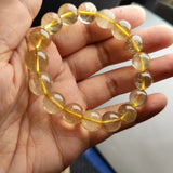 Natural Quartz Rutilated Bracelet 12mm Hair Crystal Beads Elastic Lucky Amulet