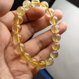 Natural Quartz Rutilated Bracelet 12mm Hair Crystal Beads Elastic Lucky Amulet