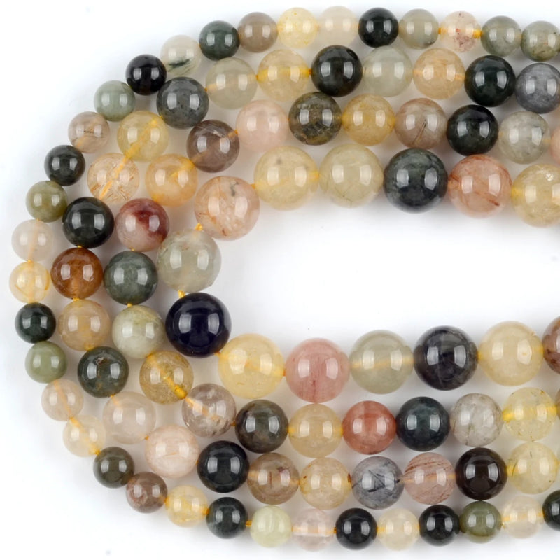 Natural Quartz Rutilated Stone Beads Round 6-10mm