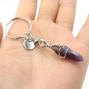 Quartz Stone Keychain Bullet Hexagonal Crystal Key Ring