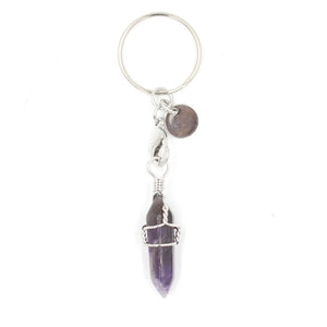 Quartz Stone Keychain Bullet Hexagonal Crystal Key Ring