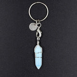 Quartz Stone Keychain Bullet Hexagonal Crystal Key Ring