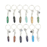 Quartz Stone Keychain Bullet Hexagonal Crystal Key Ring