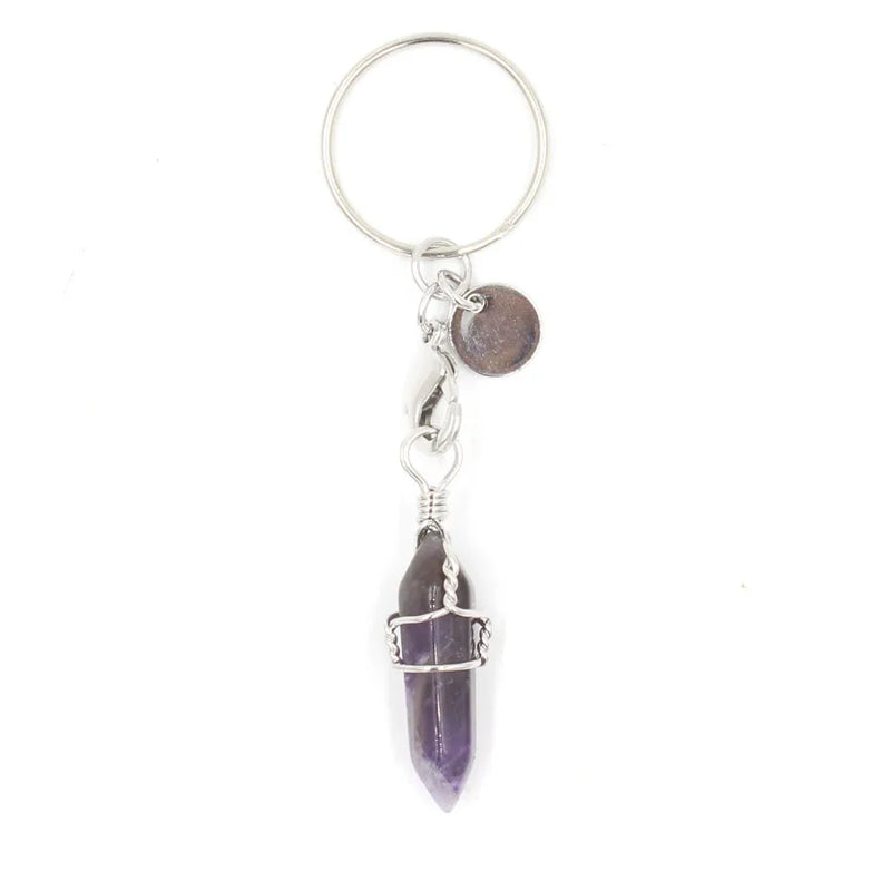 Quartz Stone Keychain Bullet Hexagonal Crystal Key Ring