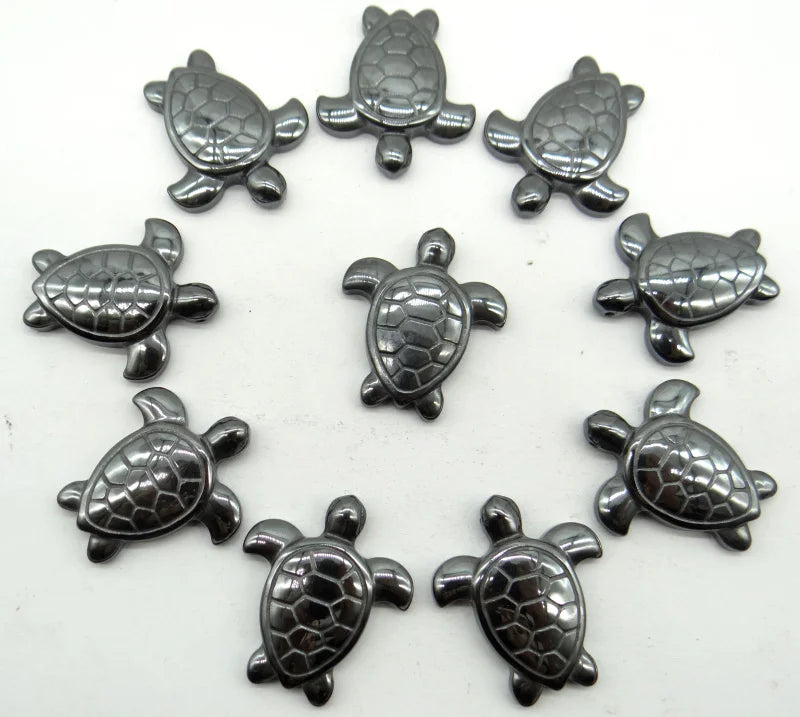 Quartz Crystal Titanium Hematite Carved Tortoise Gem Pendant DIY Jewelry Making