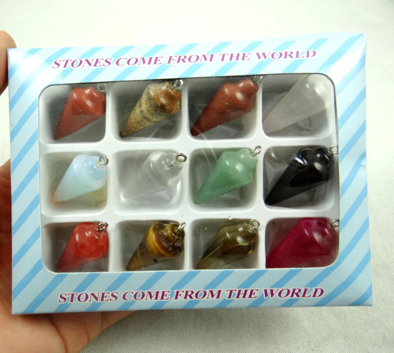 Quartz Turquoise Tiger Eye Opal Pendulum Cone Pendant DIY Jewelry 12PC