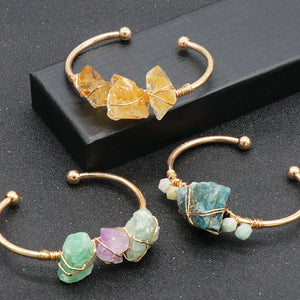 Natural Quartzs Stone Open Bracelet Wire Wrap Raw Crystal Bangle
