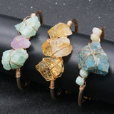 Natural Quartzs Stone Open Bracelet Wire Wrap Raw Crystal Bangle