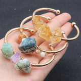 Natural Quartzs Stone Open Bracelet Wire Wrap Raw Crystal Bangle