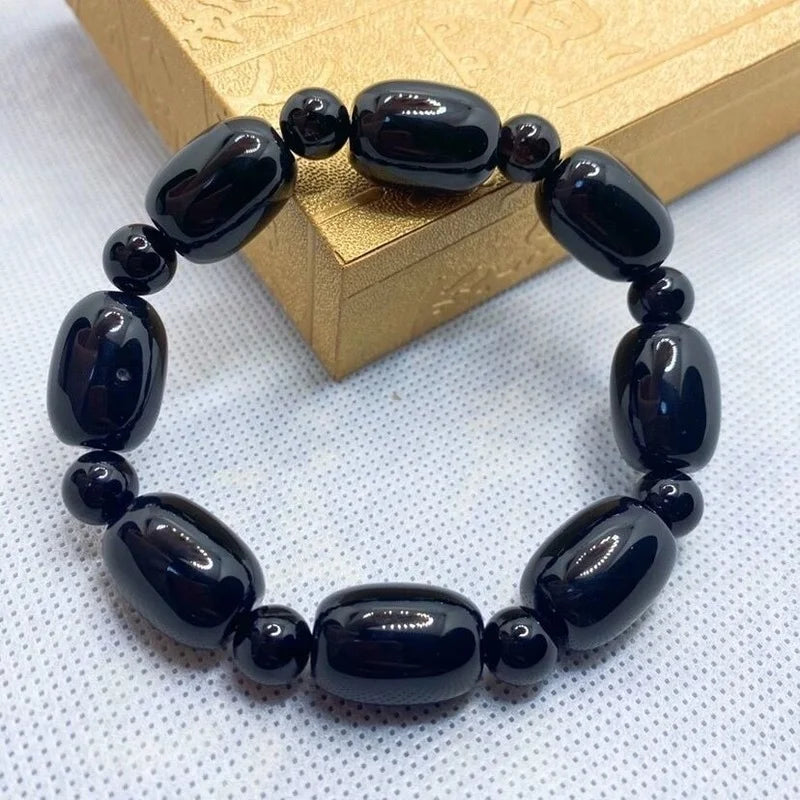 Malachite Green Agate Barrel Bead Bracelet Rough Stone Bracelet