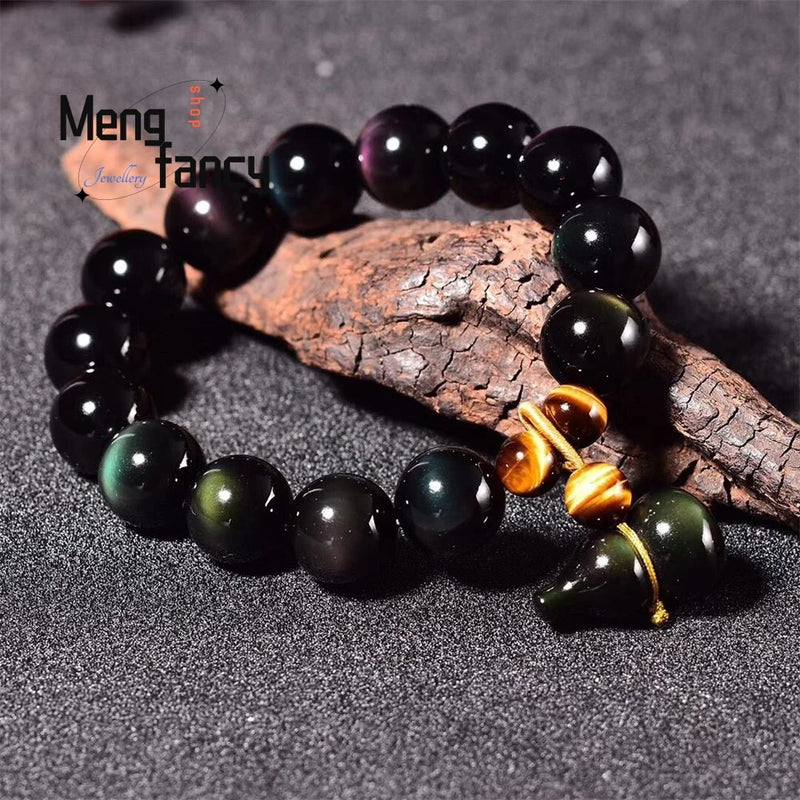 Rainbow Eye Crystal Round Gourd Bracelet Charms Men Women Couple Bangle