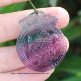 Natural Rainbow Fluorite Carved Pendant 31x39mm