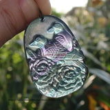 Natural Rainbow Fluorite 31x44mm Carved Pendant