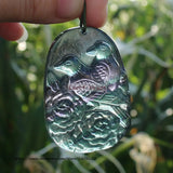 Natural Rainbow Fluorite 31x44mm Carved Pendant