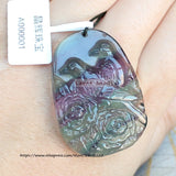 Natural Rainbow Fluorite 31x44mm Carved Pendant