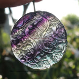Natural Rainbow Fluorite 36mm Carved Pendant