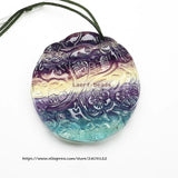Natural Rainbow Fluorite 36mm Carved Pendant
