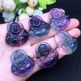 Rainbow Fluorite Buddha Pendant Crystal Carved Figurine Gift