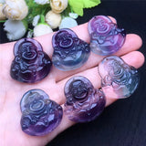 Rainbow Fluorite Buddha Pendant Crystal Carved Figurine Gift