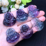 Rainbow Fluorite Buddha Pendant Crystal Carved Figurine Gift